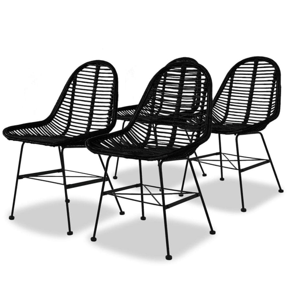 Vidaxl Jedálenské stoličky 4 ks, čierne, prírodný ratan